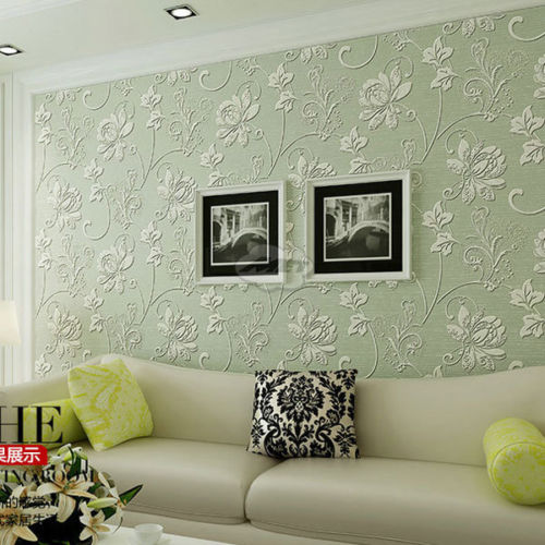 Non-woven Flocking Wallpaper Wall Paper Rolls 3d Floral Texture